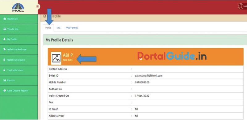 Customer FASTag KYC Profile View 