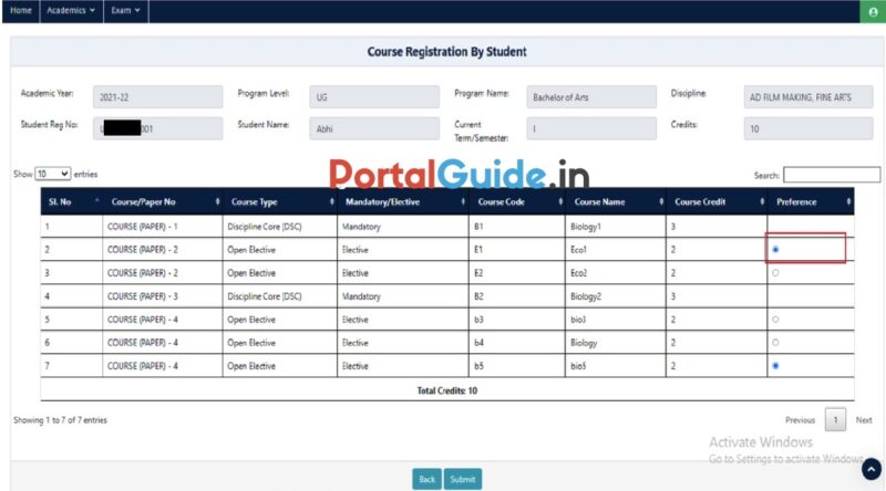 UUCMS Course Registration By Students